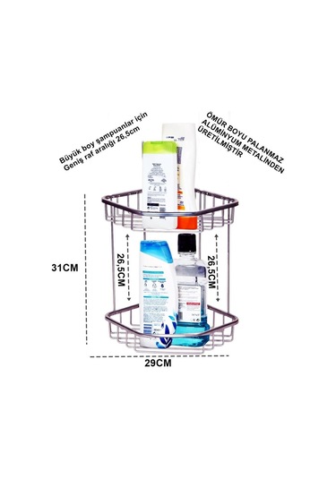 Aüminyum İki Gözlü Banyo Köşelik Şampuanlaık Ömür Boyu Paslanmaz-oscr Çok Renkli