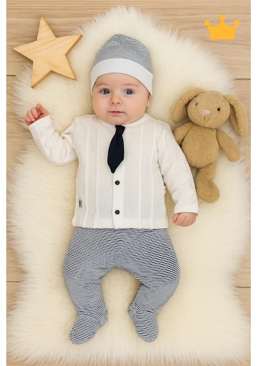 Babyhola 8 Parça Kravatlı Erkek Bebek Hastane Çıkış Seti Mavi 7061 Lacivert