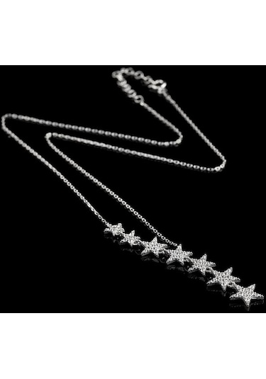 Gümüş Kayan Sıralı Yıldızlar Süzülen Yıldız Kolye Wsn61B