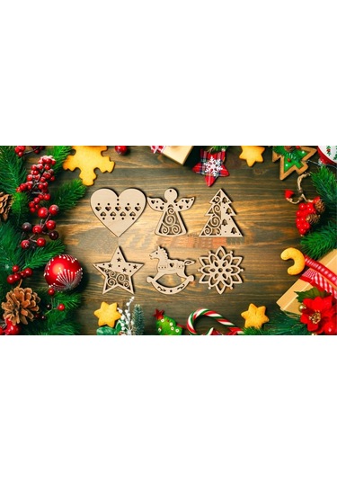 10 Parça Ahşap Yılbaşı Ağacı Süs Setleri Ortalama 6-8 Cm Noel Ağacı Süsü