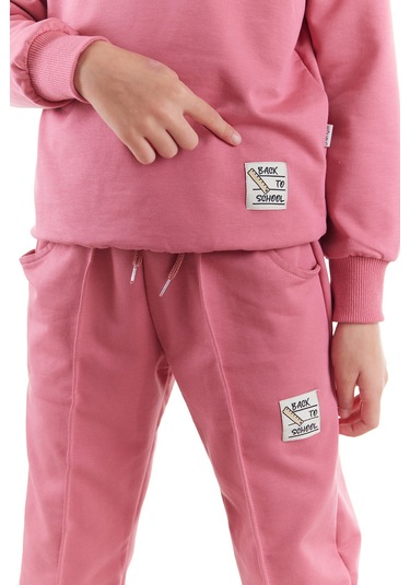 Ahengim Kız Çocuk Back To School Pamuklu Trend Eşofman Takımı Ak2529 Gül Kurusu