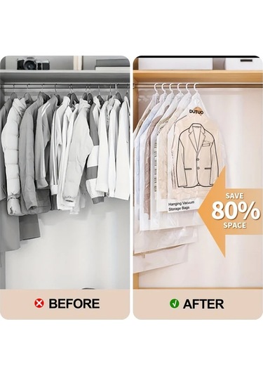 Honeybeeshop 8 Farklı Tarz 8li Asılı Vakum Depolama Çantası Giysi Ceket Takım Elbise Gardırop Düzenleyici Seyahat 4 Uzun 4 Kısa Beyaz Şeffaf
