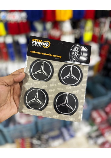 Universal Araç Uyumlu, Merceds Jant Göbeği Arması, Sticker 4'lü Set 60mm Gümüş