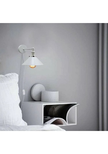 Riolight Retro,vintage,rustik Beyaz Hareketli Başlık Kablolu Fişli Duvar Aplik Şapka Çapı:23cm Rio Light