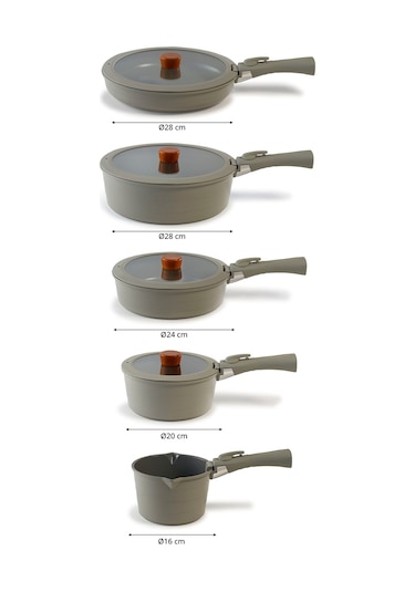 Neoflam Midas Ayrılabilen Saplı İç İçe Geçebilen 11 Parça Tencere Seti Gri