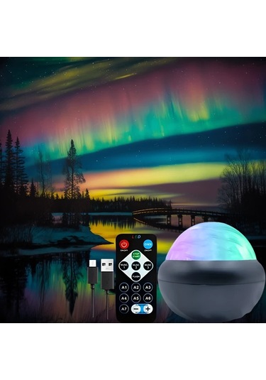 Honeybeeshop Siyah Aurora Borealis Yildizli Gokyuzu Projeksiyon 1 Bilgisayar Uzaktan Kumandali Led Gece Lambasi 7 Aydinlatma Etkisi