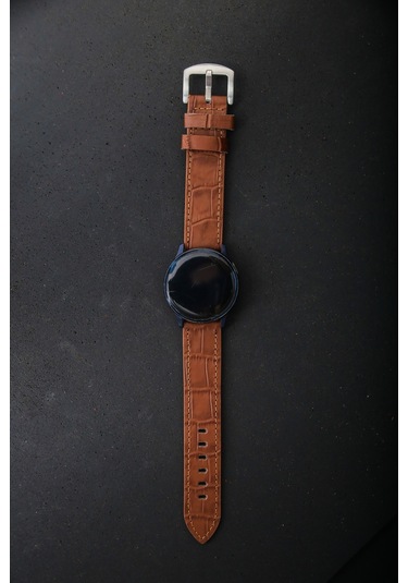 Hakiki Deri 20mm Akıllı Pimli Saat Kordonu Kahverengi - Siyah