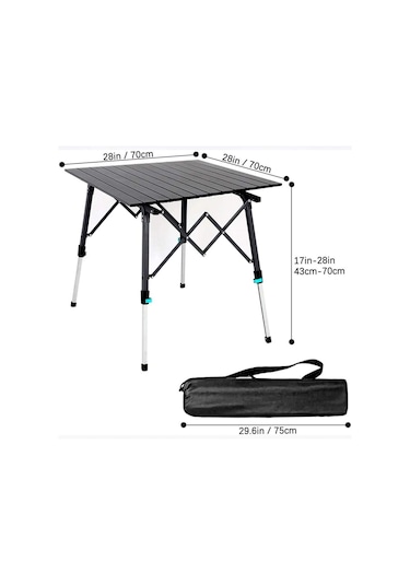 Madfox Skylite Yükseklik Ayarlı Katlanır Kamp Masası Siyah Siyah