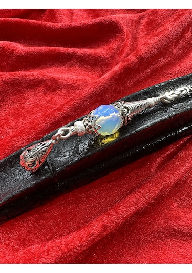 El Yapımı Opal Taşlı 925 Ayar Gümüş Anahtarlık Ay Taşı