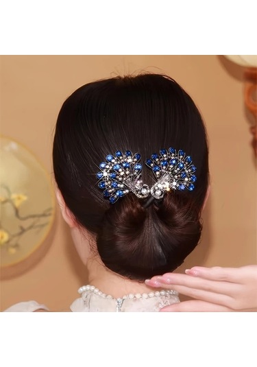 Hightower Kırmızı Vintage Saç Topu Yapıcı - Yeşil Ve Şeffaf Taşlı Zarif Tavuskuşu Tasarımı Kırmızı