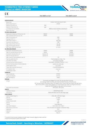 Tommatech Trıo-hybrıd 20.0f Serisi Üç Faz Lv Hibrit İnverter