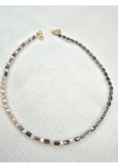 Gri Bej Boncuk Bayan Kolye