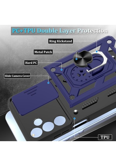 Samsung Galaxy A35 Uyumlu Kılıf Kamera Koruma Sürgülü Antishock Magnetic Yüzüklü Standlı Kapak
