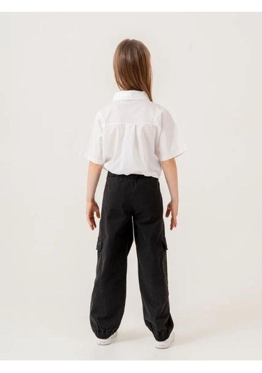 Kız Çocuk Bel Lastikli Taşlı Düğmeli Crop Gömlek-15501 Beyaz