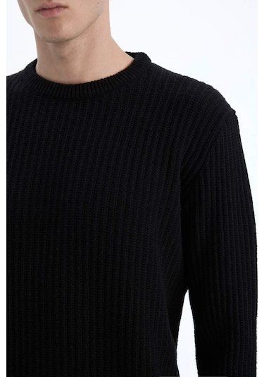 DeFacto Standart Fit Bisiklet Yaka Dokulu Triko Kazak E0811AXNSBK27