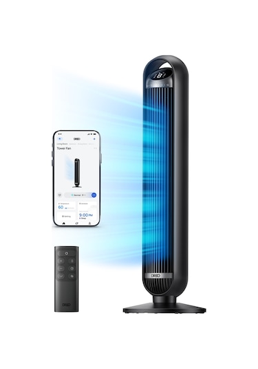 DREO Nomad TFT413S Kule Tipi Vantilatör, WiFi Kontrollü, Alexa Uyumlu, 25dB Sessiz Fan, 8 Hız Kademesi, 90° Salınım, Kumandalı Siyah