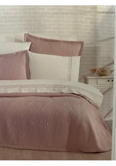 Modern Yatak Örtüsü Seti 9 Parça Pudra Pudra
