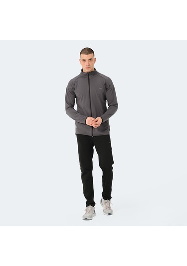 Slazenger ORRA IN Erkek Fermuarlı Dik Yaka Cepli Koyu Gri Eşofman Takımı