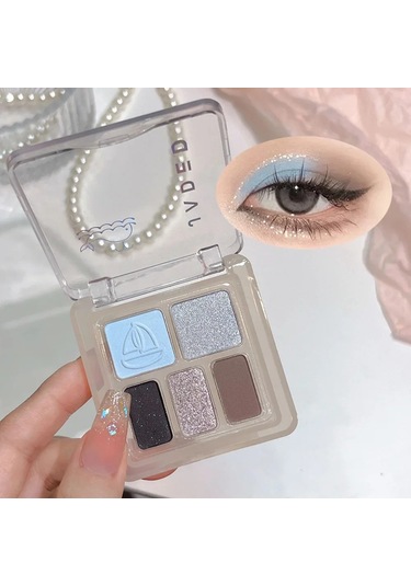 5 Renk Parlak Gümüş Gri Siyah Göz Farı Paleti Su Geçirmez Kolay Boyama Süt Taro 03 C01