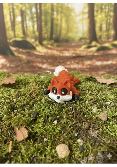 Eklemli Tilki Anahtarlık Oynar Yapılı 3d Baskı Model Kahverengi