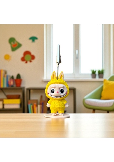 Dekoratif Sevimli Labubu Notluk - Kağıt Tutacağı - Fotoğraf Tutacak Sarı