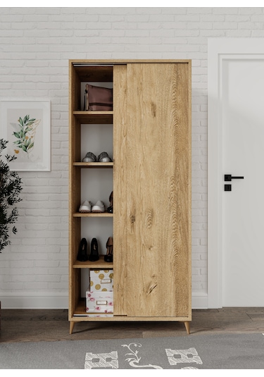 Sürgülü Çok Amaçlı Ayakkabı Dolabı, Ayakkabılık Meşe- Tamamı 1.