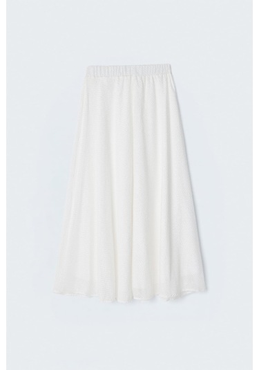 Sateen Dokulu Kloş Etek - Ekru-137413
