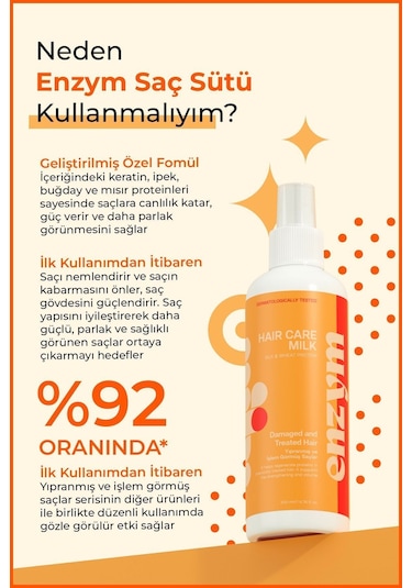 Enzym Cosmetıcs Kuru, Yıpranmış Ve Işlem Görmüş Saçlara Özel Saç Bakım Sütü Sprey 200 Ml