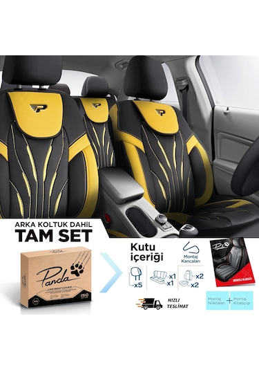 Panda Pars Serisi Deri Oto Koltuk Kılıfı - Sarı