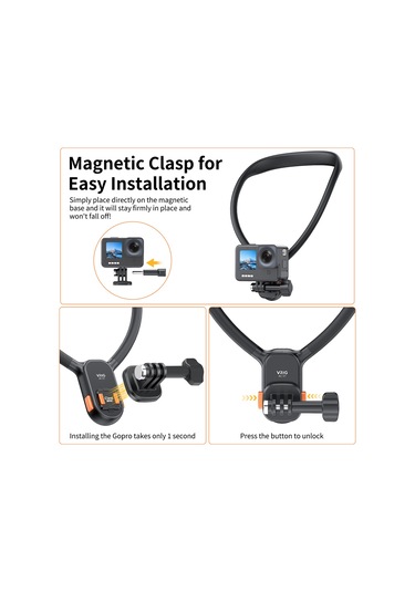 Vrig Spor Kamera Manyetik Hızlı Bırakma Boyun Tutucu Siyah