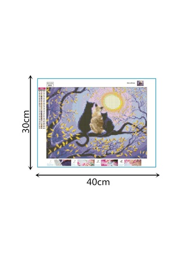 Padalink Kedi Ağaç Desenli 30x40cm Tam Taşlı Diamond Painting, Canvas Malzeme, Tam Gereç Setiyle Dıy Boyama Diğer