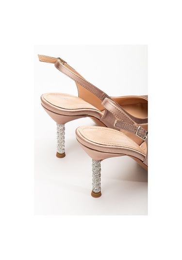 Saten Taşlı Özel Tasarım El Yapımı Stiletto Vizon