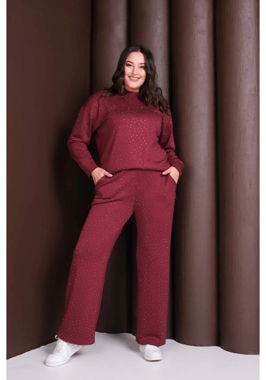 Önü Taş Baskılı Alt-üst Takım Bordo
