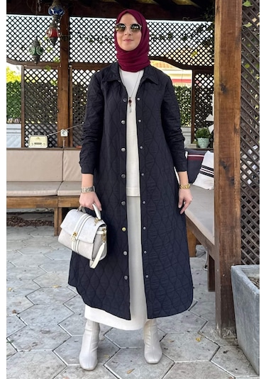 Rabia Şamlı Elmas Kapitone Kap Siyah Çok Renkli