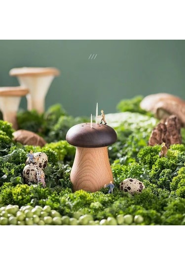 Youtek Ev Kullanıma Siyah Ceviz Ve Akçaağaç İki Renkli Mantar Şekilli Ahşap Diş Çubukluk Kutusu Diğer