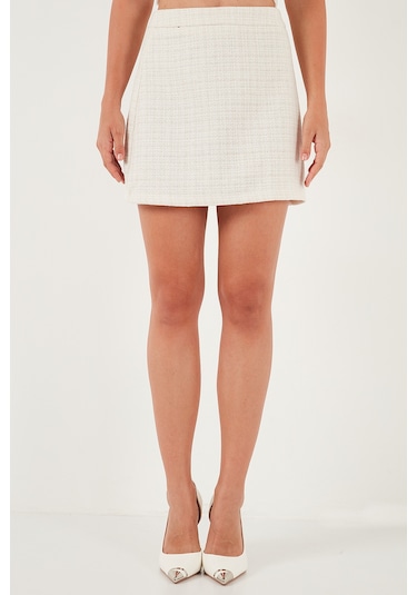 Lela Pamuk Ve Yün Karışımlı Slim Fit Mini Boy Tüvit Bayan Etek 611Au086 Ekru