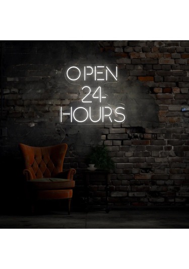 Twins Led Open 24 Hours Yazılı Neon Tabela Beyaz Model:model:64553366
