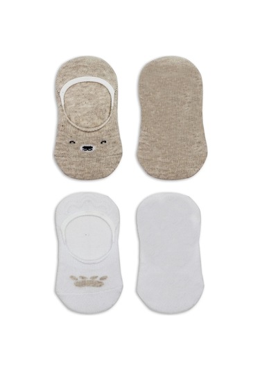 Bistyle 2'li Babet Cute Face Penye Çorap 30103 Bej Beyaz Bej Beyaz