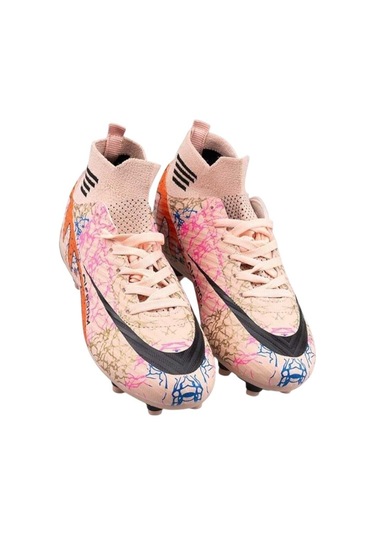 Çoraplı Bilekli Boğazlı Krampon Futbol Ayakkabısı Pudra - Turuncu Pembe