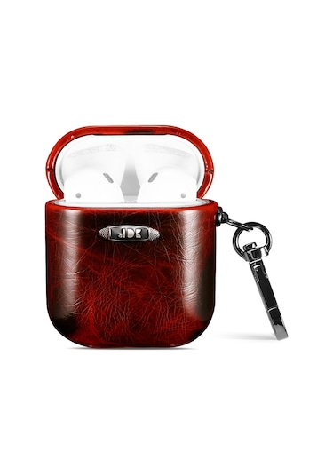 Yağ Balmumu Deri Doku Kulaklık Koruyucu Kılıf Airpods Uyumlu 1/2 Kırmızı İçin Asmak Toka İle Kırmızı