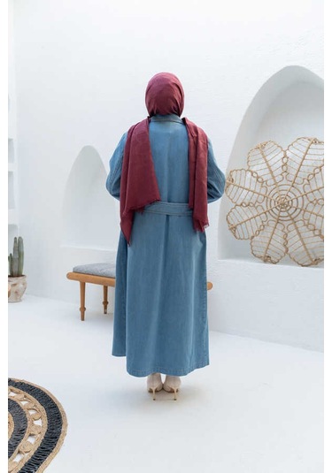 Neways 6655-kuşaklı Denim Ceket Mavi Mavi