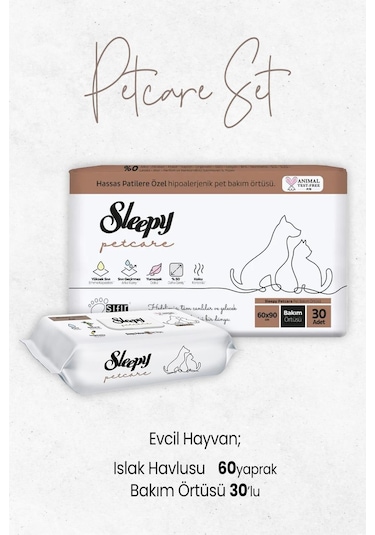 Sleepy Petcare Evcil Hayvan Bakım Örtüsü 30 Adet Ve Islak Havlusu 60'lı