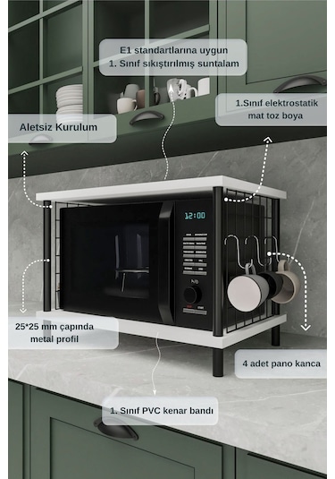 Çok Amaçlı Mikrodalga Dolabı Beyaz Tezgah Üstü Düzenleyici, Raflı Fırın Standı Beyaz