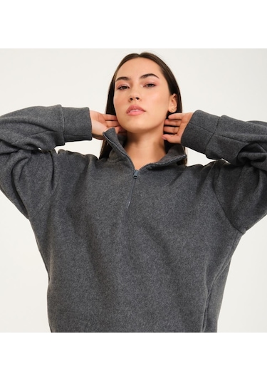 Nors Vanir Basic Yarım Fermuarlı Polar Sweatshirt Gri 001