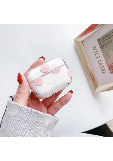 Airpods Uyumlu Pro Şeftali Desenli Su Sticker Stili Bluetooth Kulaklık Koruyucu Kılıf Pembe