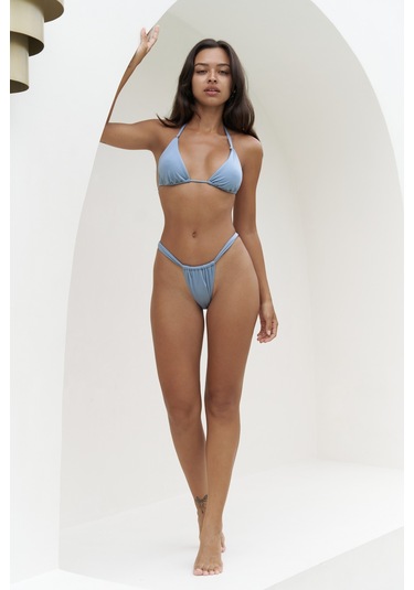 Dahlia Büzgü Detaylı Kalın Bantlı Mavi Bikini Altı Mavi