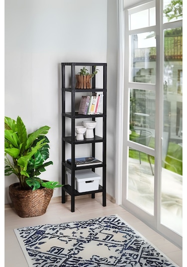 6 Katlı Dikey Raf Düzenleyici Raf Ünitesi, Kitaplık, Siyah