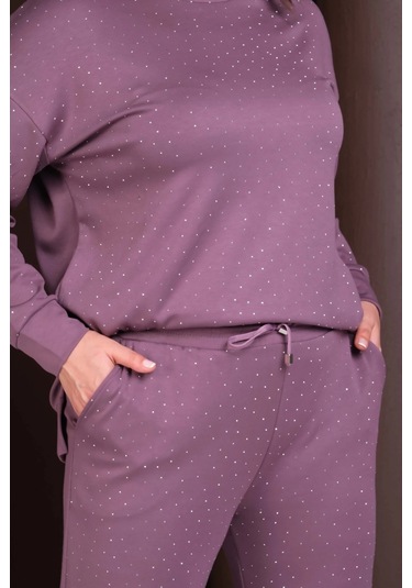 Önü Taş Baskılı Alt-üst Takım Mor