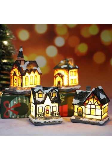 Hangfox Noel Dekoru Açık Ev Modeli G: Pvc+reçine Işıklı Mini Manzaralı Süs, 3xlr41 Pil İle Isımsı Işık, Noel Hediyesi Diğer