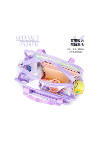 Çapraz Askılı Taşınabilir Su Geçirmez İlkokul,ortaokul Okul Büyük Kapasiteli Şeffaf Çanta Mor